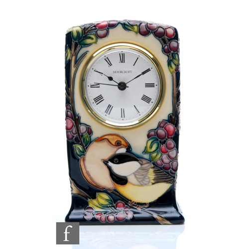 253 - Kerry Goodwin - Moorcroft Pottery - A Design Trial clock decorated in the Blackcap in Beauty pattern... 