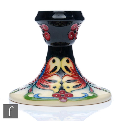 268 - Rachel Bishop - Moorcroft Pottery - A boxed Trial candlestick decorated in the Butterfly pattern, im... 