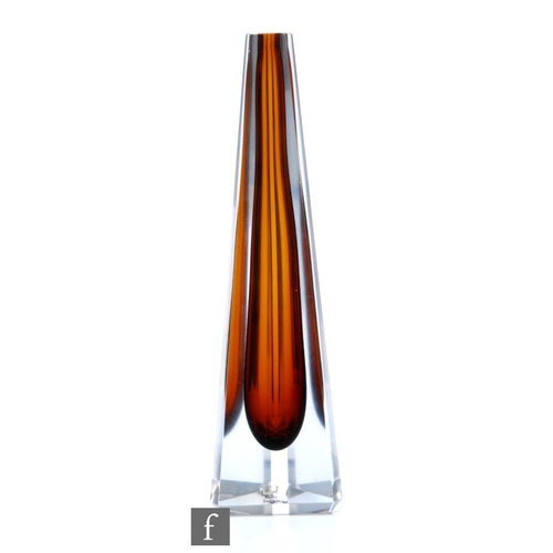 680 - Vicke Lindstrand - Kosta - A post war sommerso glass vase circa 1951, of pyramid form with canted co... 