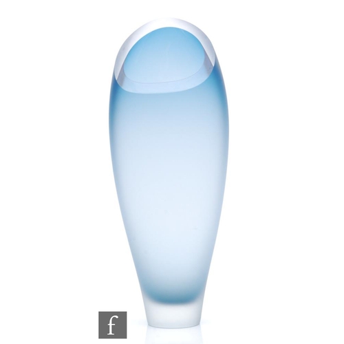 1185 - Catherine Hough - A contemporary studio glass vase of tapering compressed form with flat polished ri... 