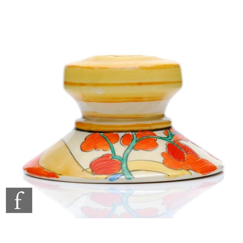 279 - Clarice Cliff - Bridgewater Orange - A shape 331 candlestick circa 1934, hand painted with a stylise... 