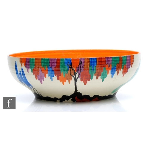 303 - Clarice Cliff - Latona Tree - A large ribbed wash bowl circa 1930, hand painted with a stylised tree... 