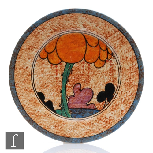 306 - Clarice Cliff - Summerhouse Cafe Au Lait - A large circular plate circa 1931, hand painted to the ce... 