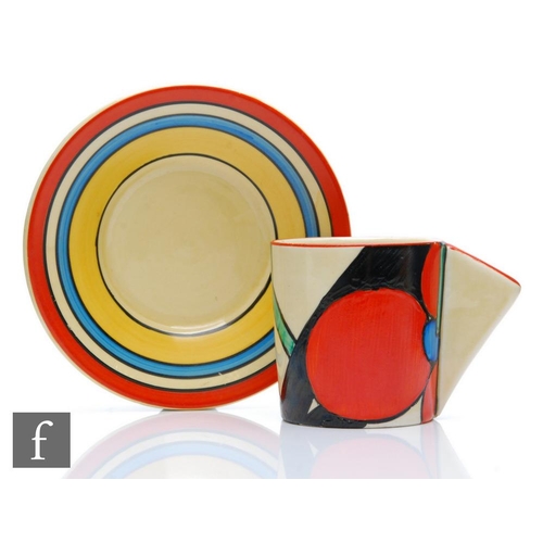 355 - Clarice Cliff - Picasso Flower (Red) - A Conical coffee cup and saucer circa 1930, hand painted with... 