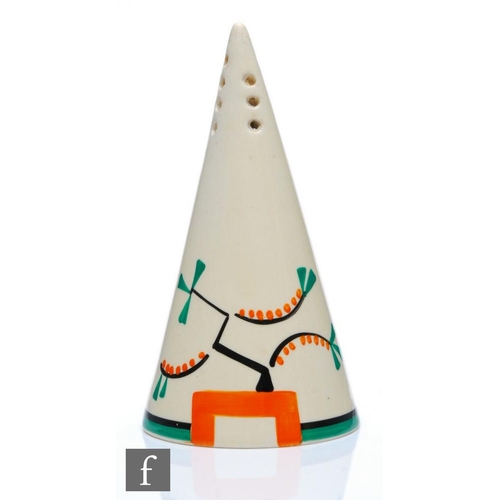 358 - Clarice Cliff - Ravel - A conical sugar sifter circa 1930, hand painted with an abstract motif to th... 