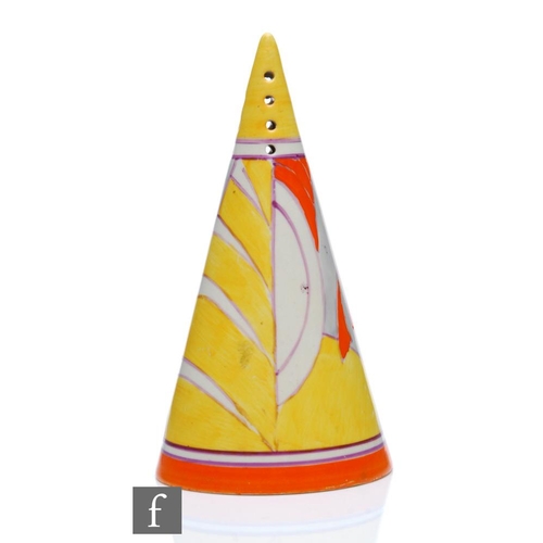 359 - Clarice Cliff - Xanthic - A conical sugar sifter circa 1932, hand painted with an abstract pattern i... 