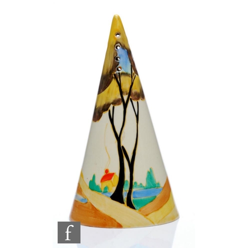 333 - Clarice Cliff - Ferndale - A conical sugar sifter circa 1936, hand painted with a stylised tree and ... 