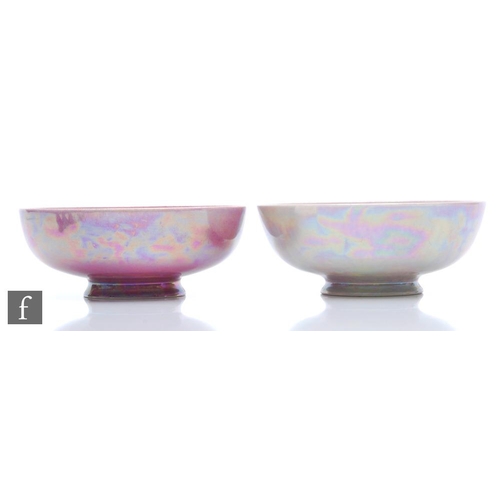 96 - Ruskin Pottery - Two eggshell footed bowls decorated in pink lustre, the darker dated 1921, S/D, and... 