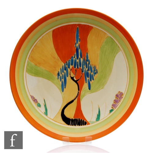 295 - Clarice Cliff - Windbells - A large dish form circular wall plaque circa 1933, hand painted with a l... 