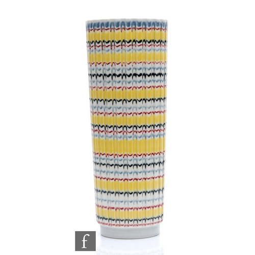 968 - John Clappison - Hornsea - A 1960s Rainbow range ribbed cylindrical vase, decorated with trails of b... 