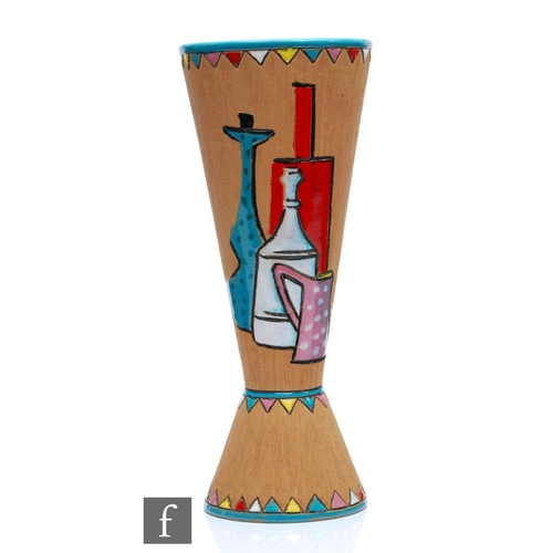 971 - S. Volpi - A 1950s Italian vase of conical form, decorated with stylised bottles in bright colours a... 