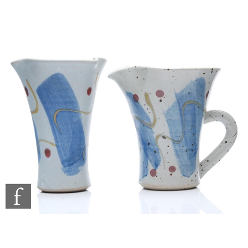 1198 - Janice Tchalenko - Dartington Pottery - Two pieces of studio pottery comprising a pitcher and a vase... 