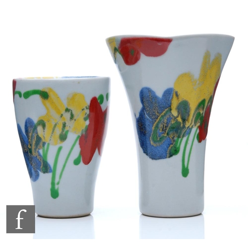 1199 - Janice Tchalenko - Dartington Pottery - Two studio pottery vases decorated with stylised flowers, im... 