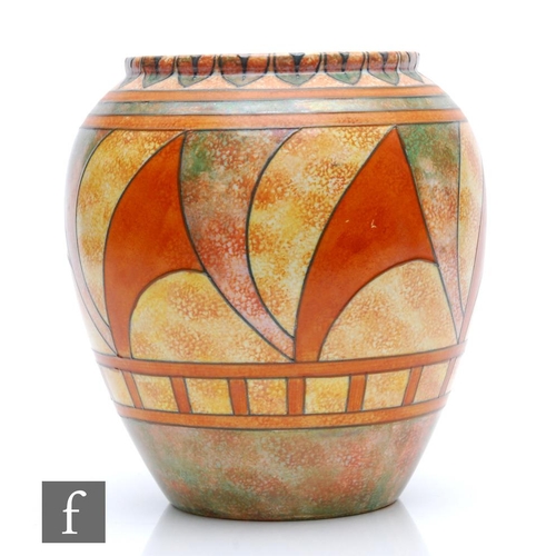 538 - Charlotte Rhead - Burleigh Ware - A 1930s Art Deco vase of swollen form decorated in the Florentine ... 