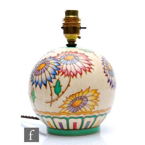 540 - Charlotte Rhead - Bursley Ware - A 1930s Art Deco lamp base of globular form decorated in the TL37 p... 