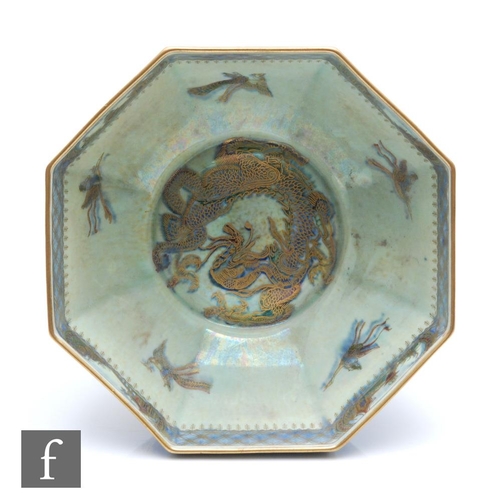 562 - Daisy Makeig Jones - Wedgwood - A 1920s Ordinary Lustre octagonal bowl decorated with mythical birds... 