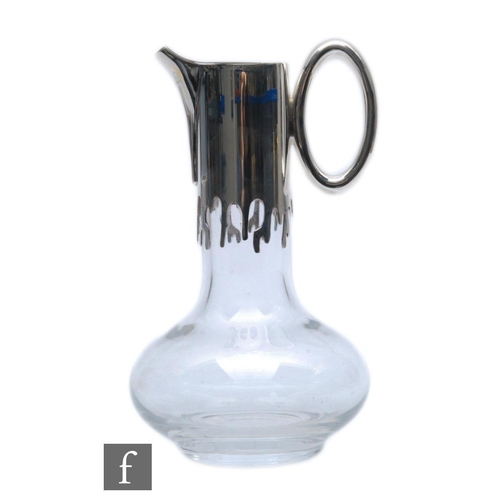 972 - Mappin & Webb - A hallmarked silver and clear crystal claret jug, of squat ovoid form with tall ... 