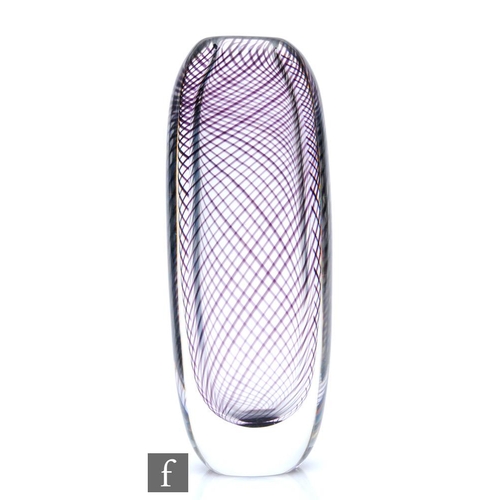 679 - Vicke Lindstrand - Kosta - A post war crystal glass vase with compressed sleeve form body internally... 