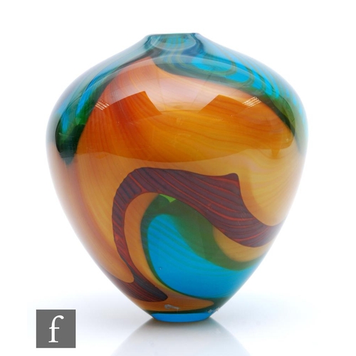 1298 - Peter Layton - Blue Paradiso - A free blown vessel of ovoid form with narrow collar neck, cased in c... 