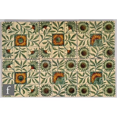 56 - W B Simpson - A set of six 6 inch dust pressed tiles each decorated in the Arts and Crafts style wit... 