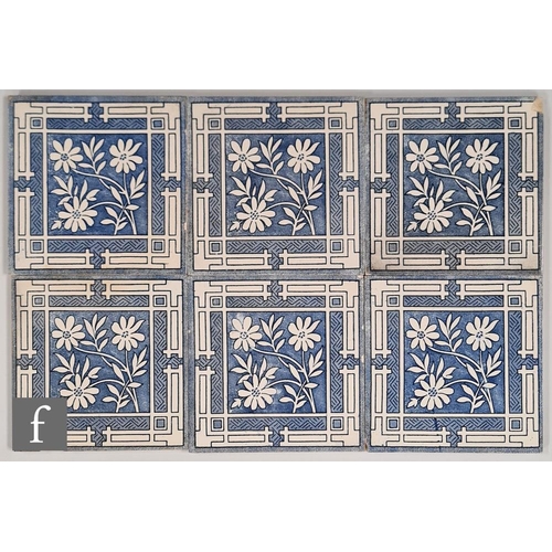 57 - Attributed to Steele and Wood - A set of six 6 inch dust pressed tiles in the Aesthetic style transf... 