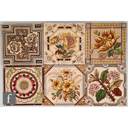 65 - Elijah Birch / Birch Tile Company - Six late 19th Century printed and tinted 6 inch dust pressed til... 