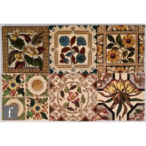 73 - Various - Six late 19th Century printed and tinted 6 inch tiles with stylised floral decoration to i... 