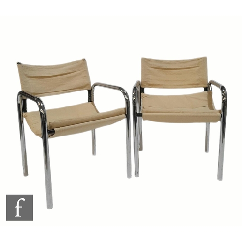 1373 - Unknown - A pair of chromium plated tubular steel framed open armchairs with sling seats and backs, ... 