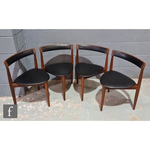 1003 - Hans Olsen - Frem Rojle, Danish - A set of four rail back chairs with stylised triangular black viny... 