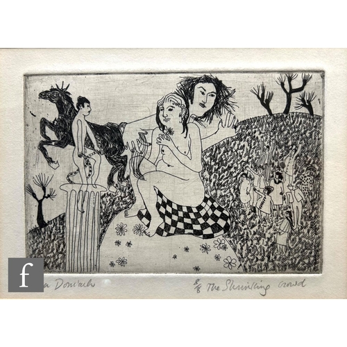 1205 - Iona Doniach (Born 1938) – 'Adults', etching, signed in pencil, numbered 4/8, framed 16cm x 28cm, fr... 