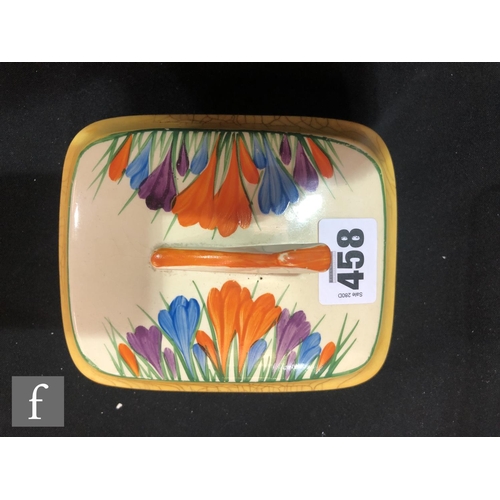 458 - Clarice Cliff - Crocus - A Sardine dish circa 1933, with Daffodil shape handle, hand painted with Cr... 