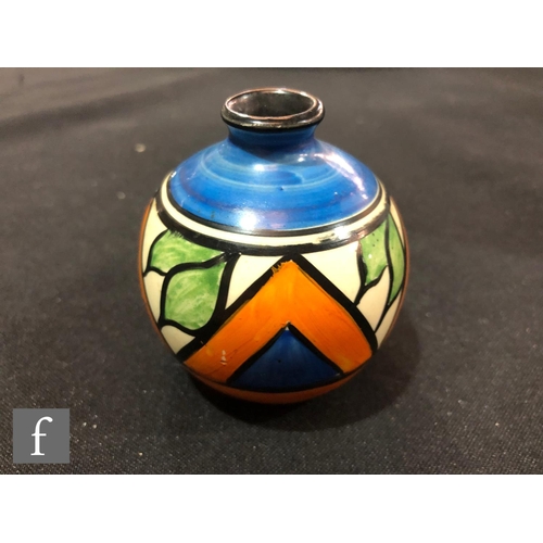 384 - Clarice Cliff - Double V - A shape 177 tradesman's miniature vase circa 1930, of spherical form with... 