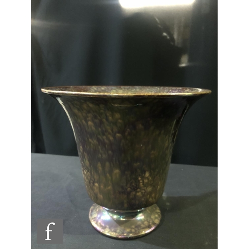 102 - Ruskin Pottery - A large bronze lustre vase of flared form, impressed mark and dated 1925, height 18... 