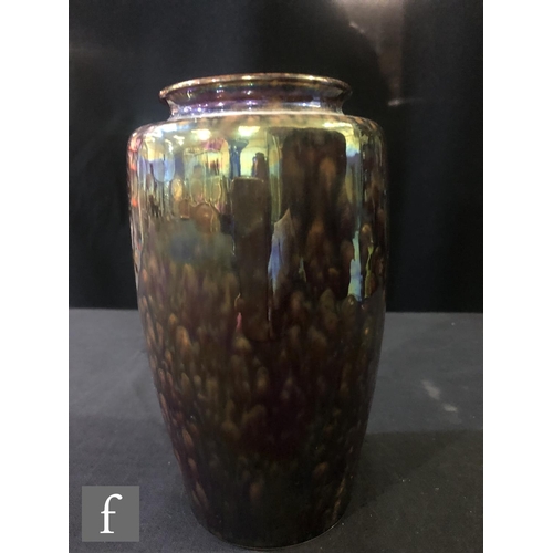 80 - Ruskin Pottery - A small bronze lustre vase of swollen shouldered form, impressed mark and dated 192... 