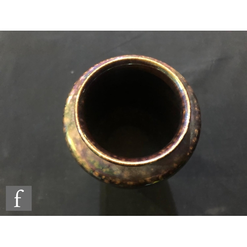 80 - Ruskin Pottery - A small bronze lustre vase of swollen shouldered form, impressed mark and dated 192... 