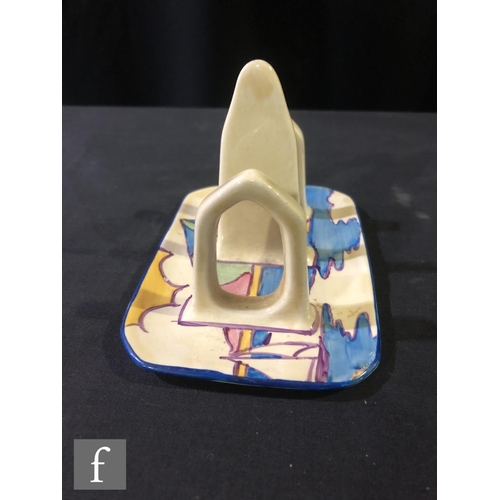 350 - Clarice Cliff - Gibraltar - A toast rack circa 1932, hand painted with a stylised coastal landscape ... 