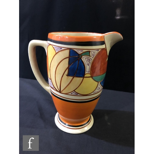 392 - Clarice Cliff - Melon - A Coronet shape jug circa 1930, hand painted with a band of abstract fruit b... 