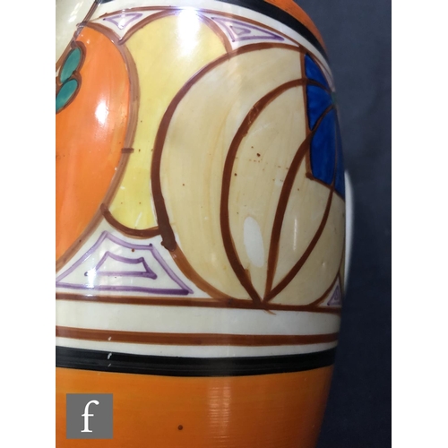 392 - Clarice Cliff - Melon - A Coronet shape jug circa 1930, hand painted with a band of abstract fruit b... 