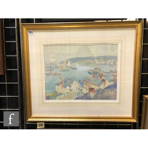 783 - Gyrth Russell (1892-1970) - 'Newlyn Harbour', watercolour, signed, framed, 29cm x 38cm, frame size 5... 