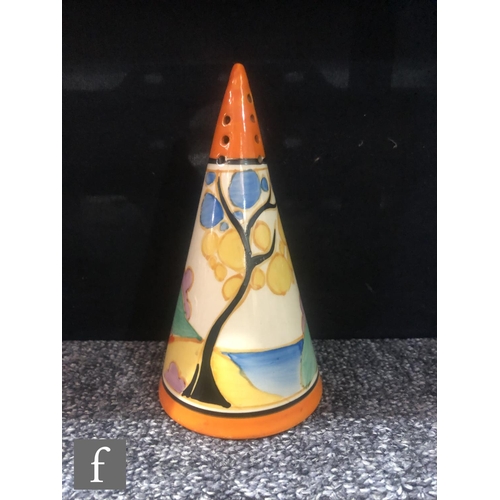 347 - Clarice Cliff - Seven Colour Secrets - A conical shape sugar sifter circa 1933, hand painted with a ... 