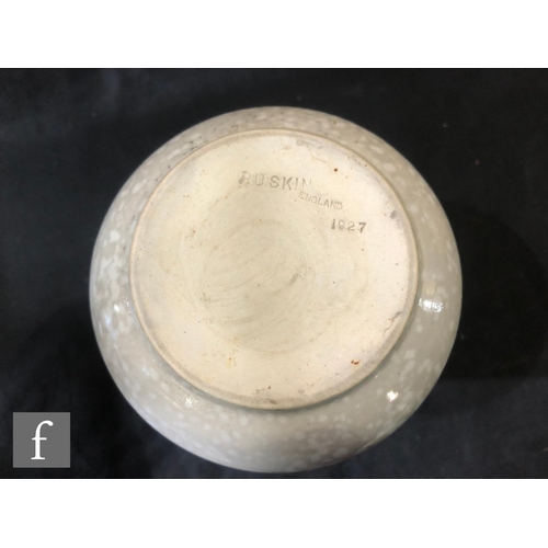 125 - Ruskin Pottery - A high fired vase of globe and shaft form decorated in a grey mottled bubble effect... 