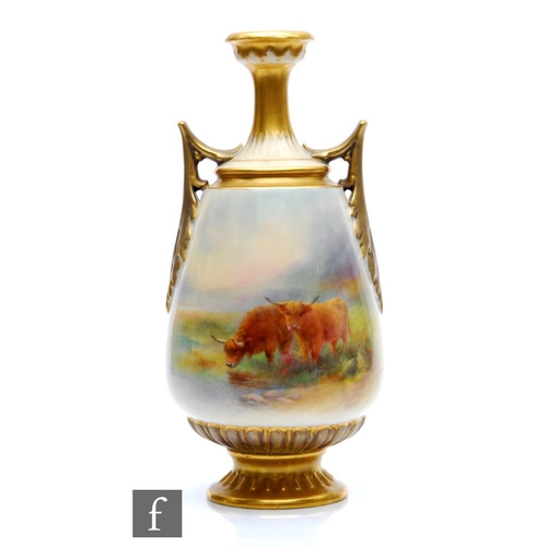 1 - A large early 20th Century Royal Worcester twin handled shape 2425 vase panel decorated by Stinton w... 