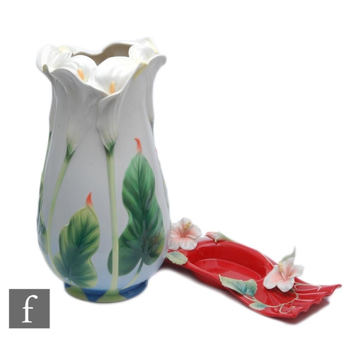 100 - Two pieces of contemporary Franz porcelain comprising a vase decorated with Arum lilies and an 'Isla... 