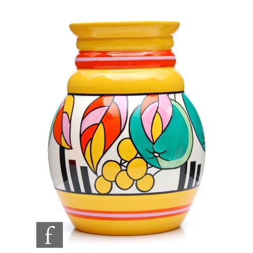 129 - A boxed Wedgwood Clarice Cliff hand painted shape 358 vase decorated in the Apples pattern, numbered... 