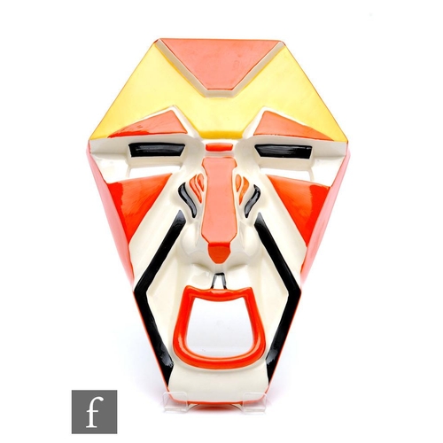 132 - A boxed Wedgwood Clarice Cliff hand painted Grotesque Face Mask in orange and yellow, number 4 in a ... 