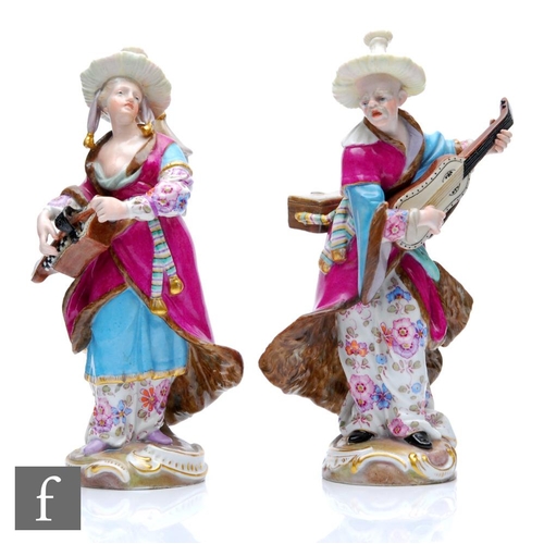 138 - A pair of 19th Century Meissen figures modelled as Malabar Musicians, after the 18th Century origina... 