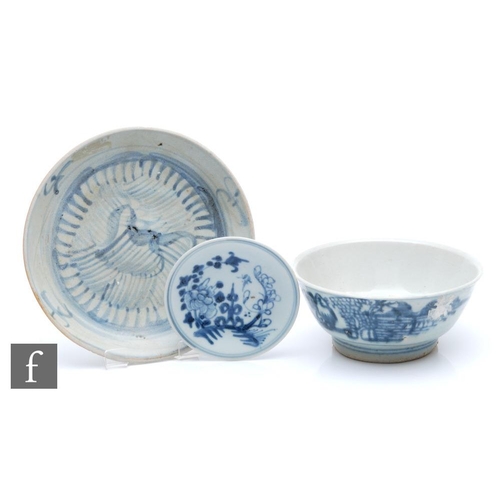 166 - A collection of Chinese blue and white 'Cargo' porcelain, to include a dish, diameter 18cm, a bowl d... 