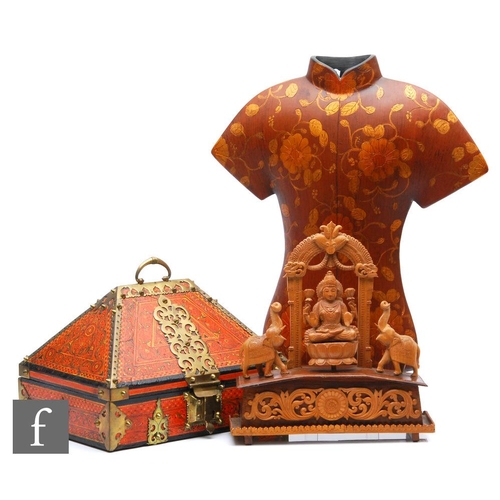 179 - A collection of Asian items, to include a Tibetan red painted writing box, the brass hinged top reve... 