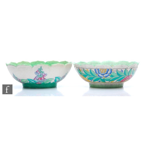 35 - Two large 1930s Charlotte Rhead for Crown Ducal bowls, the first decorated in the Foxglove pattern, ... 