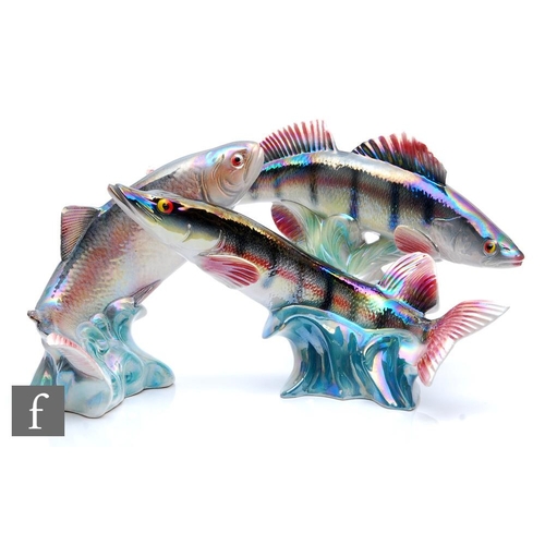 39 - Three mid 20th Century Jema of Holland models of fish comprising a zander, height 20cm, length 38cm,... 